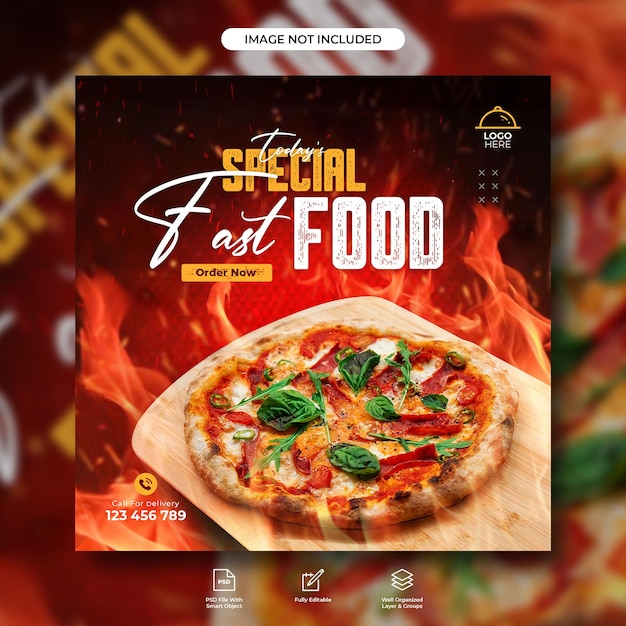 Köstliche Pizza- und Lebensmittelmenü-Social-Media-Banner-Vorlage