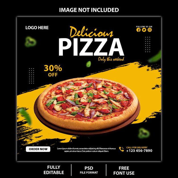 Köstliche Pizza und Speisekarte Social Media Post und Banner