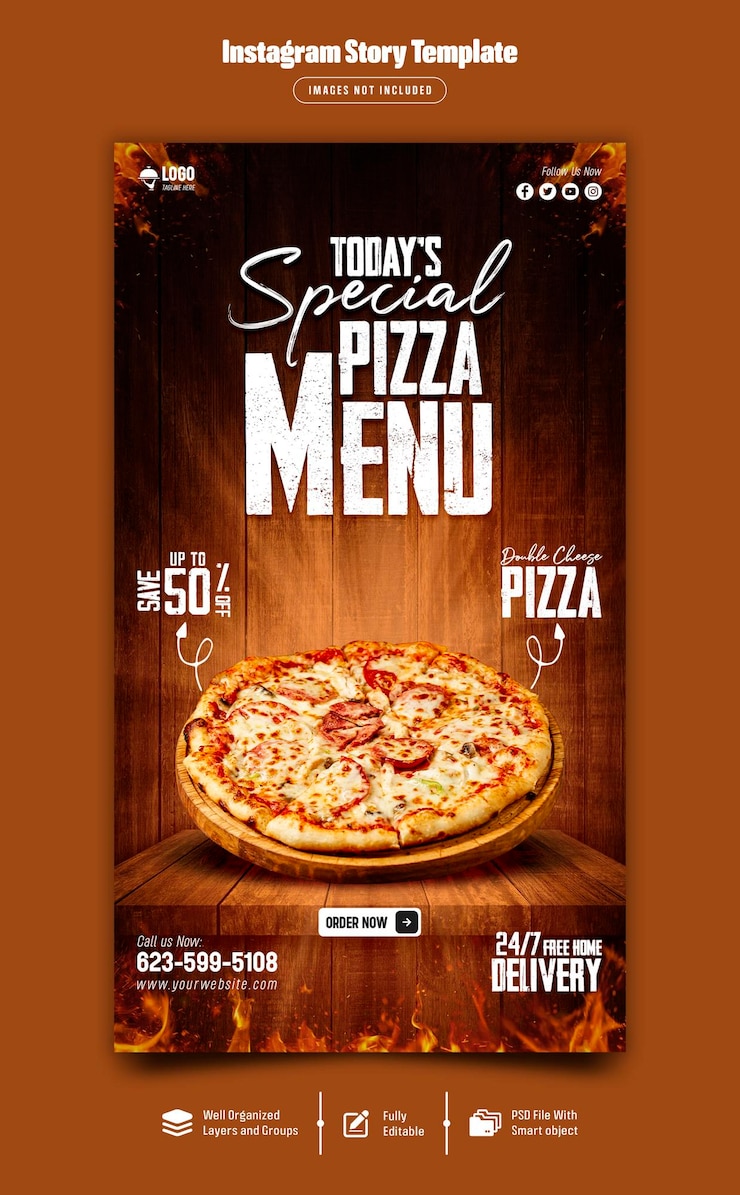 Köstliche Pizza- und Speisemenü-Instagram-Story-Vorlage Premium-PSD