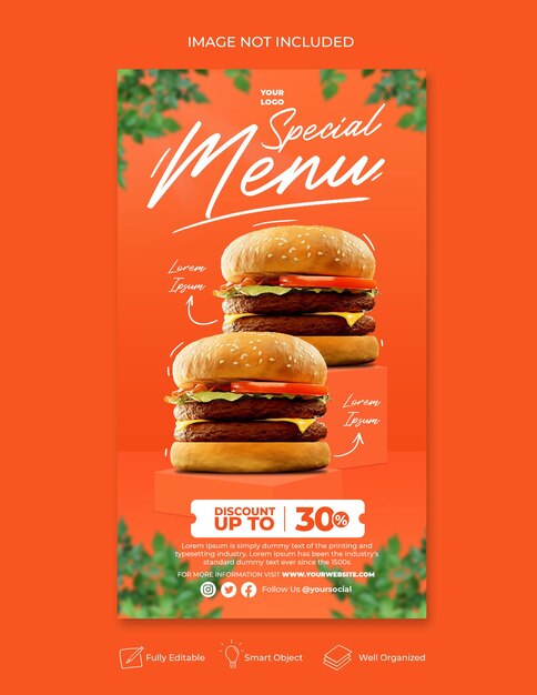 Köstliche Restaurant-Menü-Instagram- und Facebook-Story-Vorlage