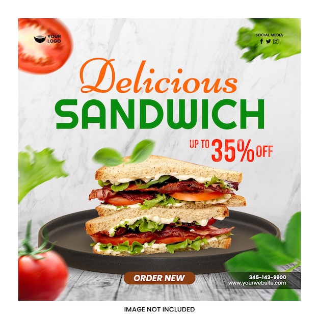 PSD köstliche sandwich-lebensmittel-social-media-post-flyer-vorlage