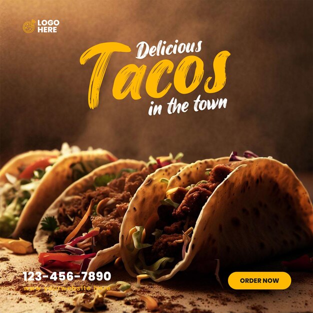 köstliche Tacos-Essen, Social-Media-Werbung und Instagram-Banner-Post-Design-Vorlage