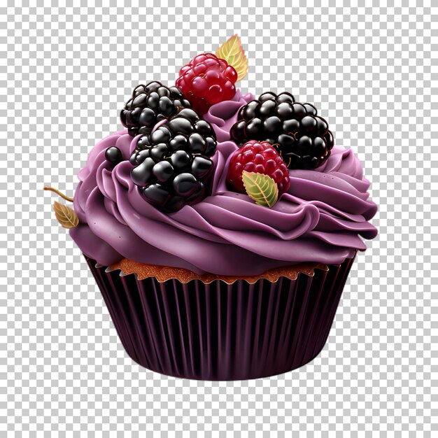 PSD köstlicher blackberry-cupcake, der auf einem durchsichtigen hintergrund isoliert ist