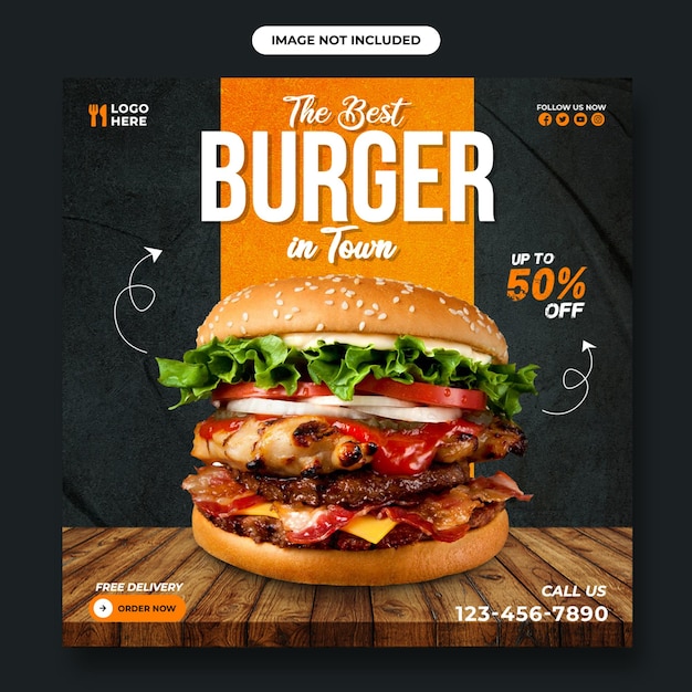 PSD köstlicher burger food-social-media-banner instagram-beitragsvorlage und food-flyer-design