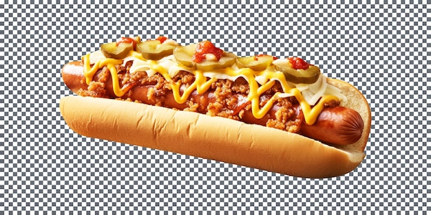 PSD köstlicher chili-hotdog isoliert auf transparentem hintergrund