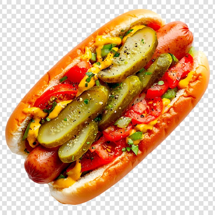 PSD köstlicher hotdog mit senfgurken und tomaten