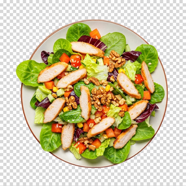köstlicher Hühnersalat mit frischem Gemüse und Nüssen