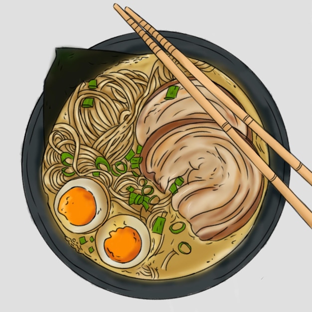 Köstlicher Ramen mit Chashu-Schweinefleisch und gekochten Eiern