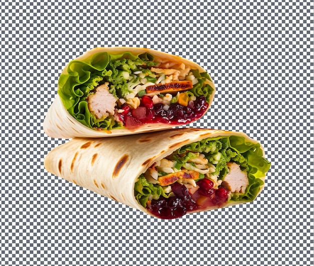 Köstlicher Truthahn- und Cranberry-Wrap isoliert auf transparentem Hintergrund