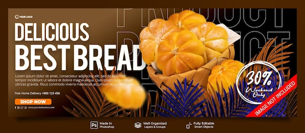 PSD köstliches bestes brot premium-werbung social media facebook-cover-banner-vorlage