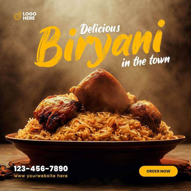 köstliches Biryani mit Hühnchen und Reis Social-Media-Vorlage für asiatisches Essen