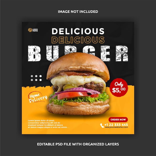 Köstliches burger-menü-food-quadrat-social-media-banner