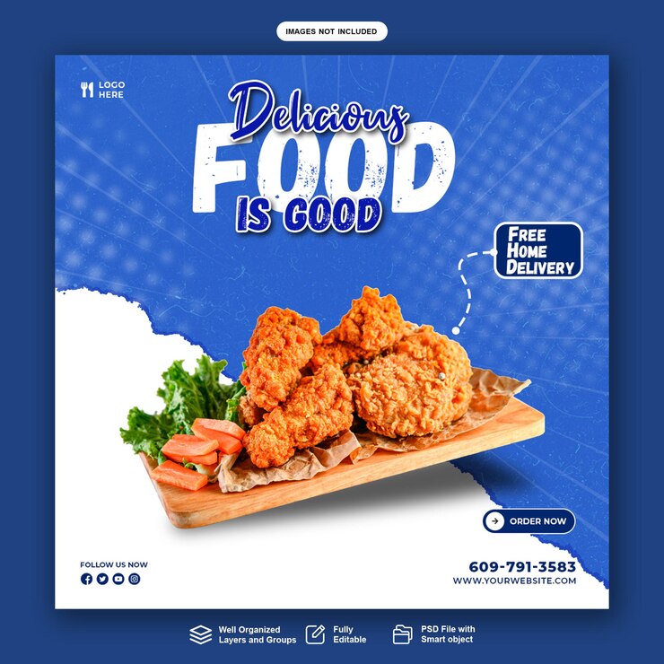Köstliches Essen Social-Media-Poot-Banner-Design-Vorlage Kostenlose PSD