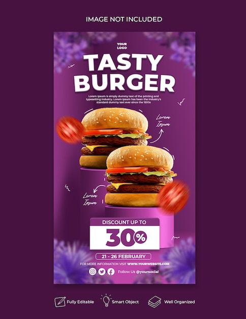 Köstliches restaurantmenü instagram und facebook story template