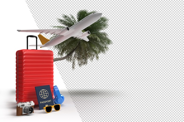 Koffer mit Flugzeug- und Reisezubehör unverzichtbare Urlaubsartikel Abenteuer und Reisen