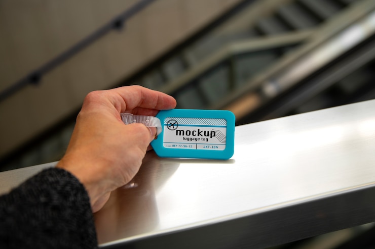 PSD kofferanhänger-mockup hautnah