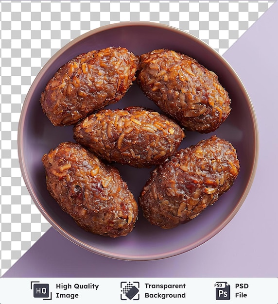 PSD un kofte transparent dans un bol blanc sur une table violette