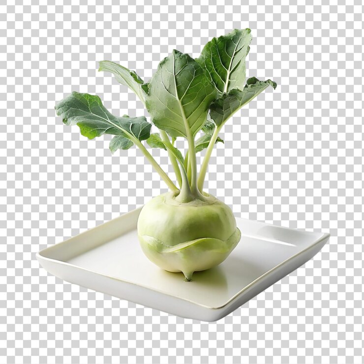 PSD kohlrabi en un plato aislado sobre un fondo transparente