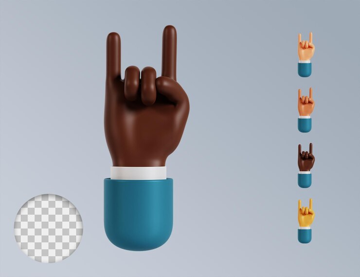PSD koleksi 3d tangan gestur metal