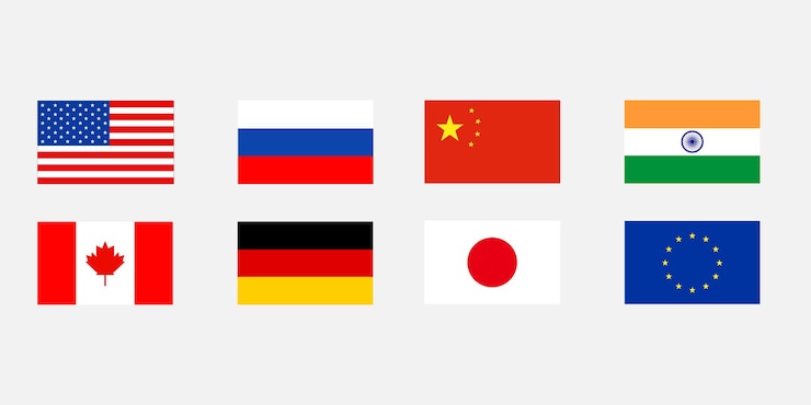 PSD koleksi bendera dunia termasuk as rusia tiongkok india kanada jerman jepang dan ue
