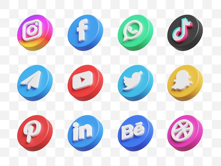 PSD koleksi ikon media sosial 3d