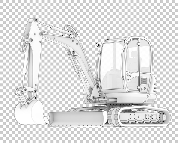 Kompaktbagger auf transparentem hintergrund 3d-darstellung