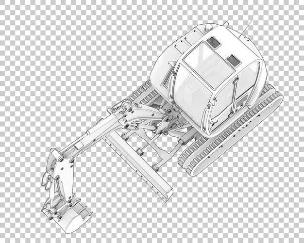 Kompaktbagger auf transparentem hintergrund 3d-darstellung