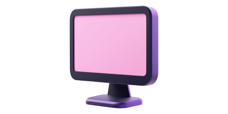 PSD kompaktes desktop-monitor mit purpurfarbenem bildschirm auf durchsichtigem hintergrund
