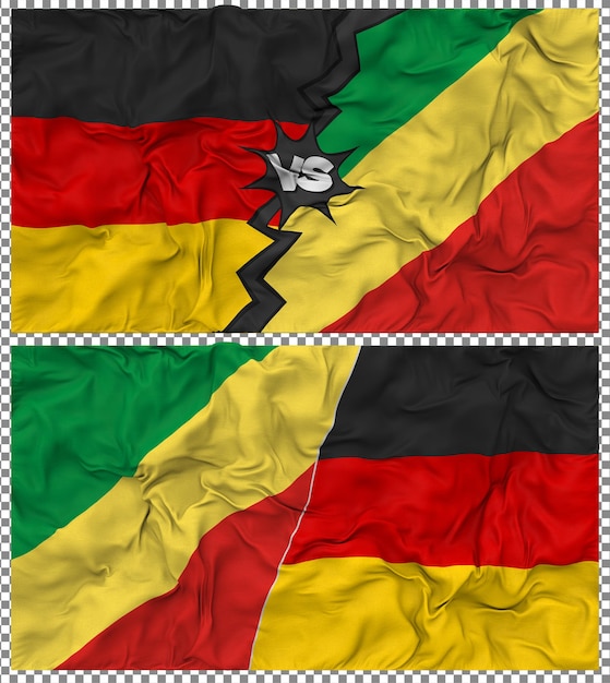 Kongo gegen Deutschland Halbkombinierte Flagge Stoff Bump Textur 3D-Rendering