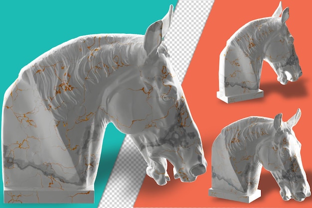 PSD kopf eines pferdes 3d-render aus gold und marmor, perfekt für luxus-branding und soziale medien