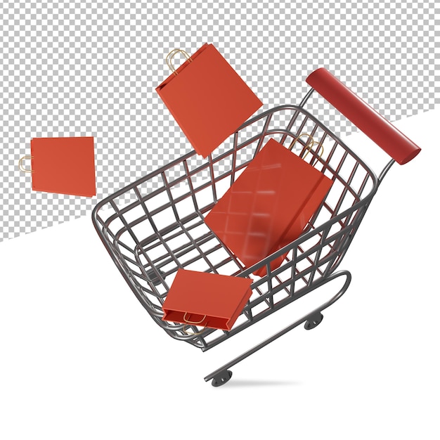 Korb oder Einkaufswagen auf einem transparenten Hintergrund 3D-Darstellung
