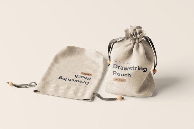 Kordelzug-Beutel- oder Taschen-Mockup-Set für die Präsentation Ihres Logos oder Ihrer Marke