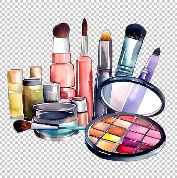 Kosmetika aquarell make-up kosmetikpinsel puder lippenstift clipart psd ohne hintergrund