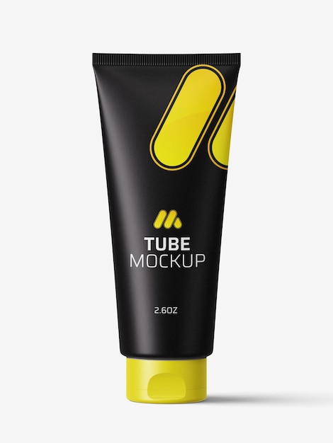 Kosmetische Tube-Mockup mit schwarz-gelbem Design