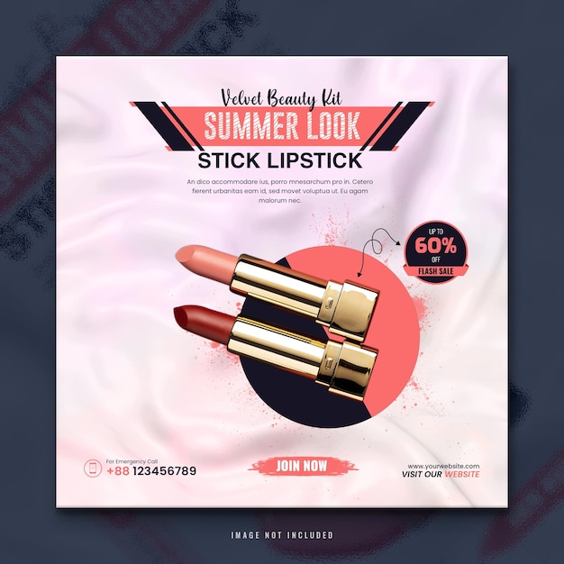 Kosmetischer Social-Media-Beitrag mit Lippenstift, Nationaler Lippenstifttag Social-Media-Post-Banner
