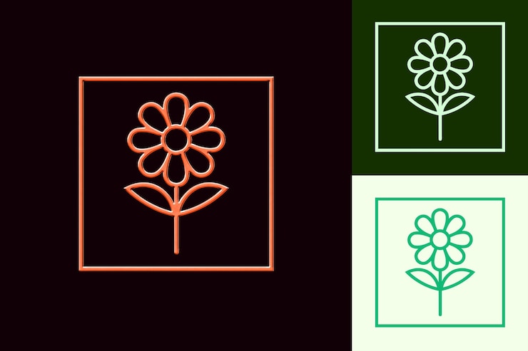 PSD kosmos-ikonen-blumensymbol mit einer wellenförmigen grenze blume mit einem l inspirierte natur einzigartige vektordesigns