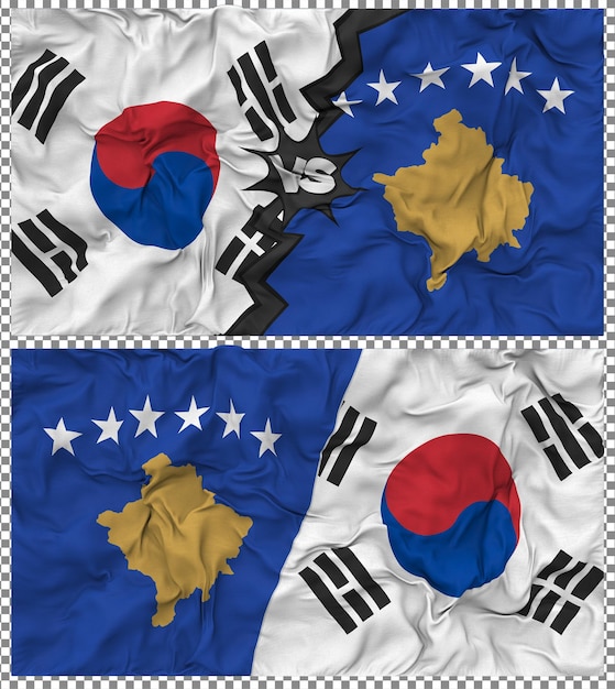 Kosovo contra Corea del Sur Media bandera combinada con textura en 3D