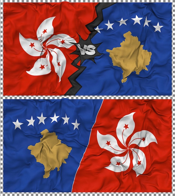Kosovo contra Hong Kong Media bandera combinada con textura 3D de la tela de la bandera