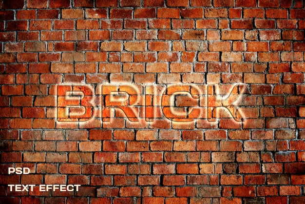 Kostenlose PSD 3D-Texteffekt und Modell der roten Backsteinmauer