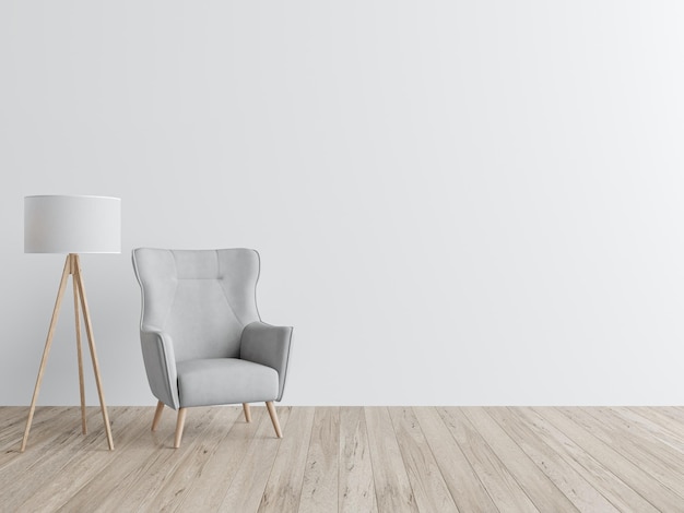 PSD kostenlose psd: ein stuhl in einem weißen raum mit einer weißen wand und einer lampe