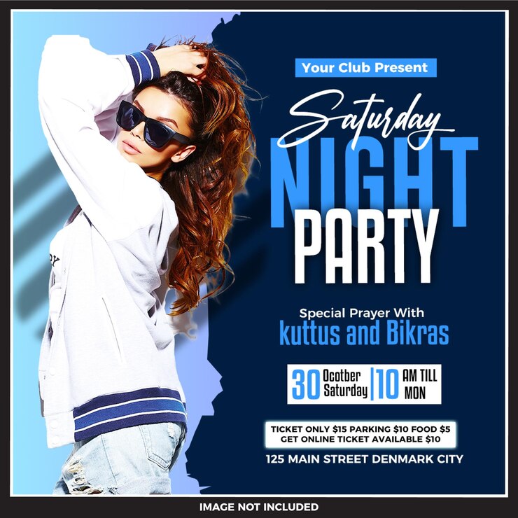 PSD kostenlose psd-flyer für die saturday night party, social-media-post-vorlage