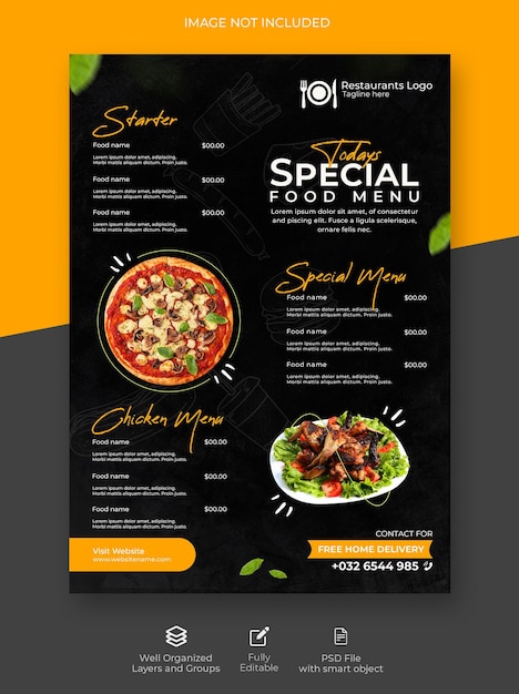 kostenlose PSD-Food-Burger-Pasta-Restaurant-Menü-Vorlage
