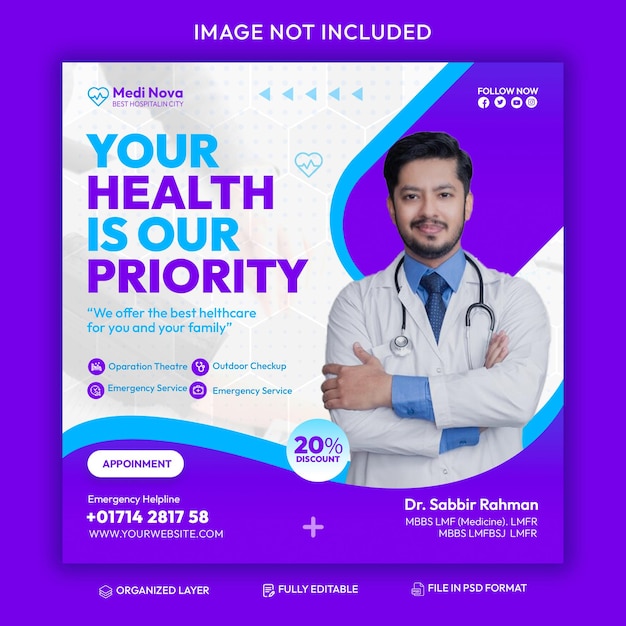 Kostenlose PSD-Medizinische Gesundheit Social Media und Instagram-Post-Banner