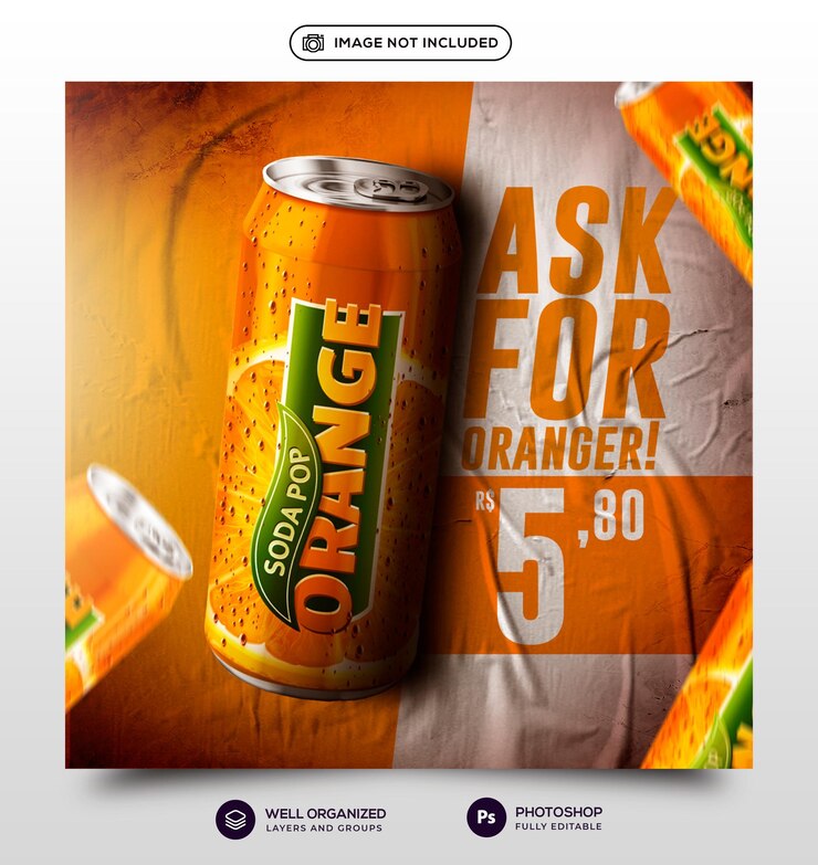 Kostenlose PSD-Orangensaft-Soda-Menü Social-Media-Vorlage