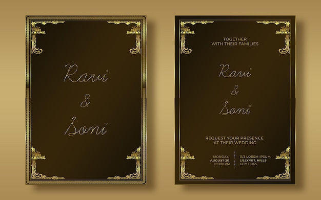 Kostenlose PSD-Vorlagen für Einladungskarten zur indischen Goldenen Hochzeit mit klassischem Design