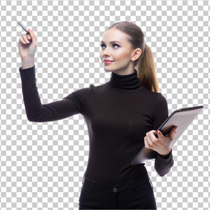PSD kostenloses foto junge hübsche geschäftsfrau mit notizbuch