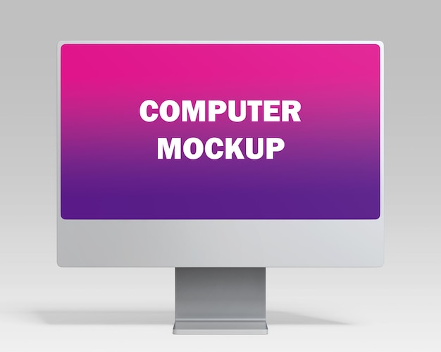 Kostenloses PSD-Modell eines Computermonitors mit einem rosa Hintergrund, auf dem Computermodell steht