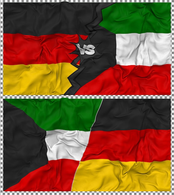 Le Koweït contre l'Allemagne Half Combined Flag Cloth Bump Texture Rendering 3D