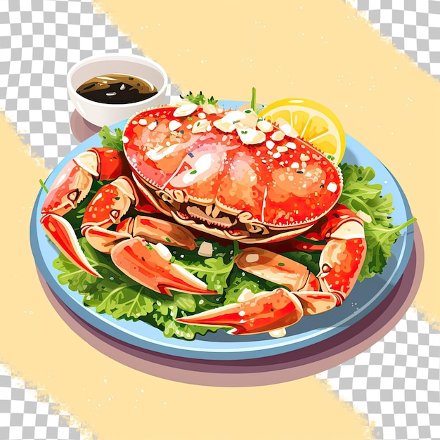 Krabben mit Pfeffer gekocht und mit Salat serviert