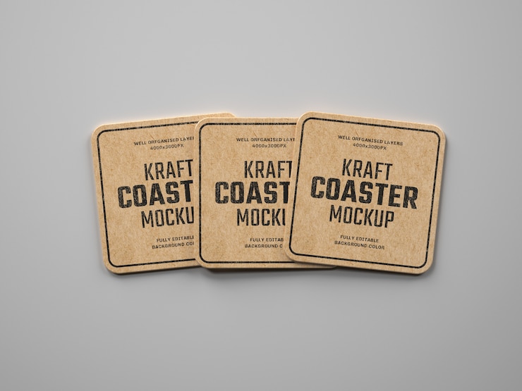 PSD kraft beverage coaster mockup
